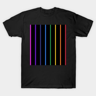 Vintage black and narrow rainbow stripes - vertical T-Shirt